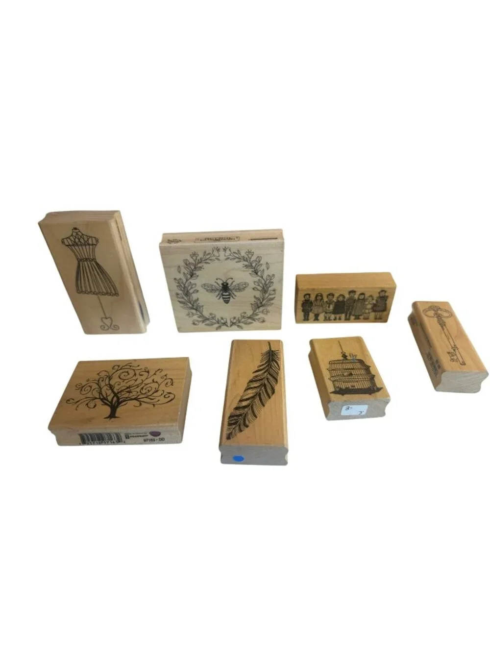 Rubber Stamps Wood Blocks Unique Designs Like Dress Form Bee Wreath Birdcage
